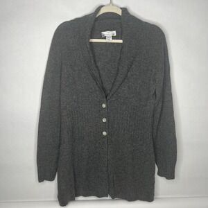 Precious Fibers Gray 100% Cashmere Sweater V Neck Cardigan Medium‎ M Collared